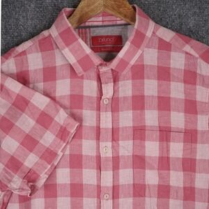 Bruno Milano Button Down Shirt Mens L Pink Gingham Check Short Sleeve Modern Fit